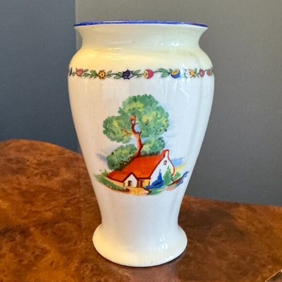 Art Deco H&K Tunstall Small Cream w Hand Painted Pastoral Art Vase - Picture 1 of 7